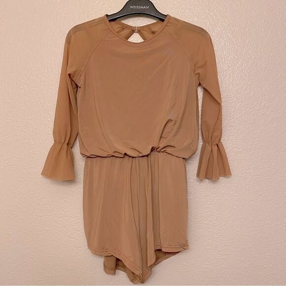 WEISSMAN Balera Dance Costume long Flounce Sleeve Romper MJ11781 tan Child LC - Picture 3 of 11